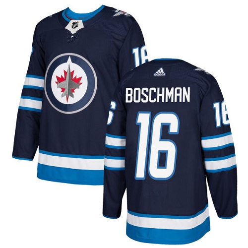 Adidas Men Winnipeg Jets 16 Laurie Boschman Navy Blue Home Authentic Stitched NHL Jersey